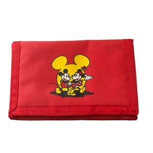 Vintage Disney Mickey And Minnie Mouse Wallet Red Trifold Hook And Loop